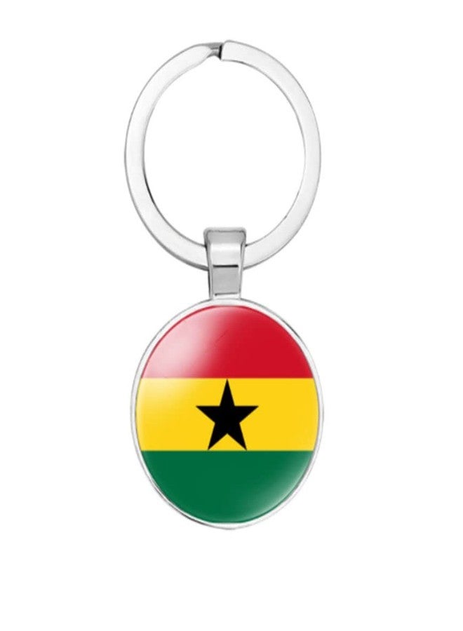 vmcoatdu Ghana National Flag Key Chain Keyring Gift Men Women Keychain Stainless Steel and Inlaid Glass Materials - Image 1